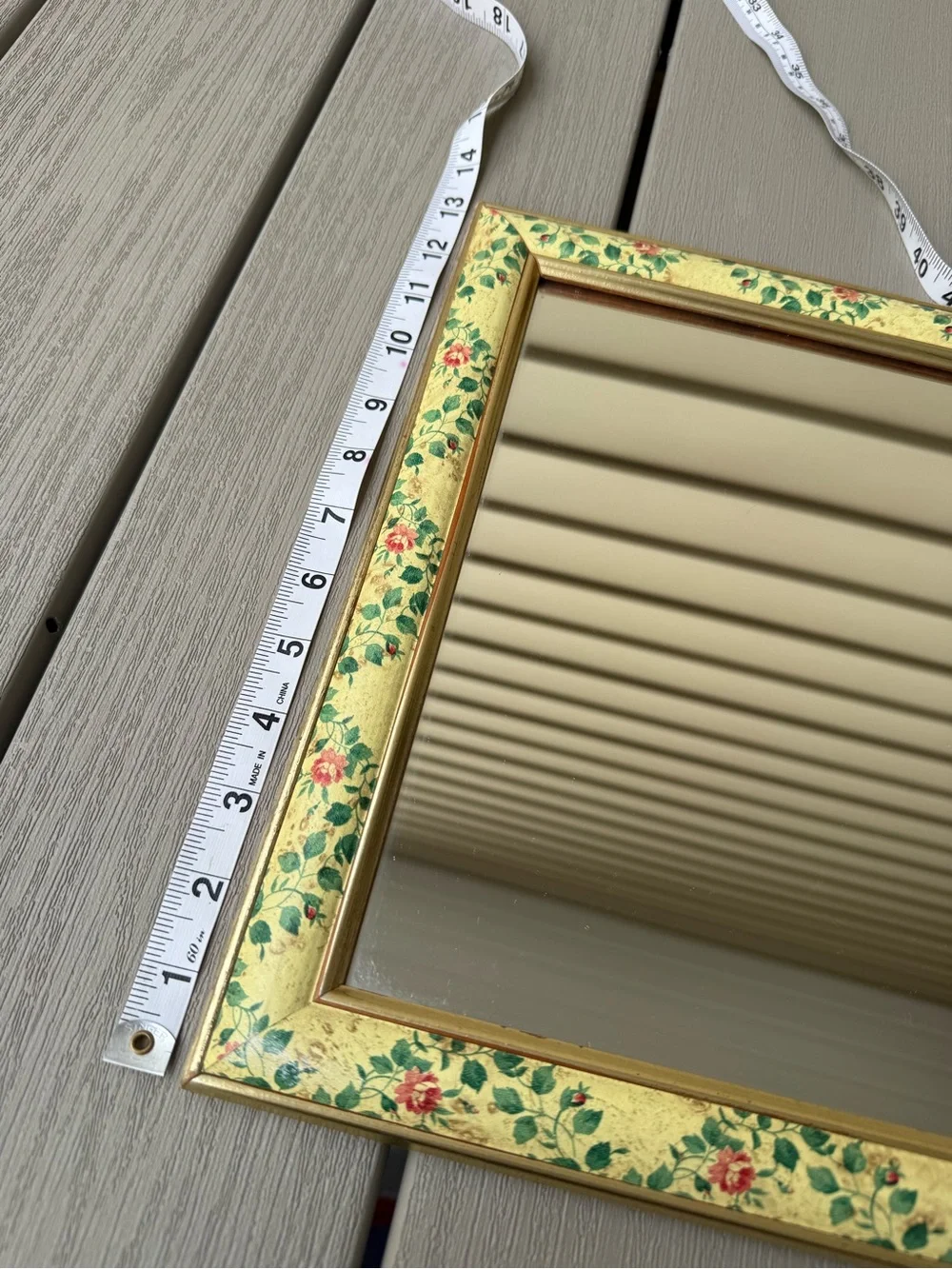 Vintage Floral Gold Wall Mirror Cottagecore Grandmillennial 13” x 16”